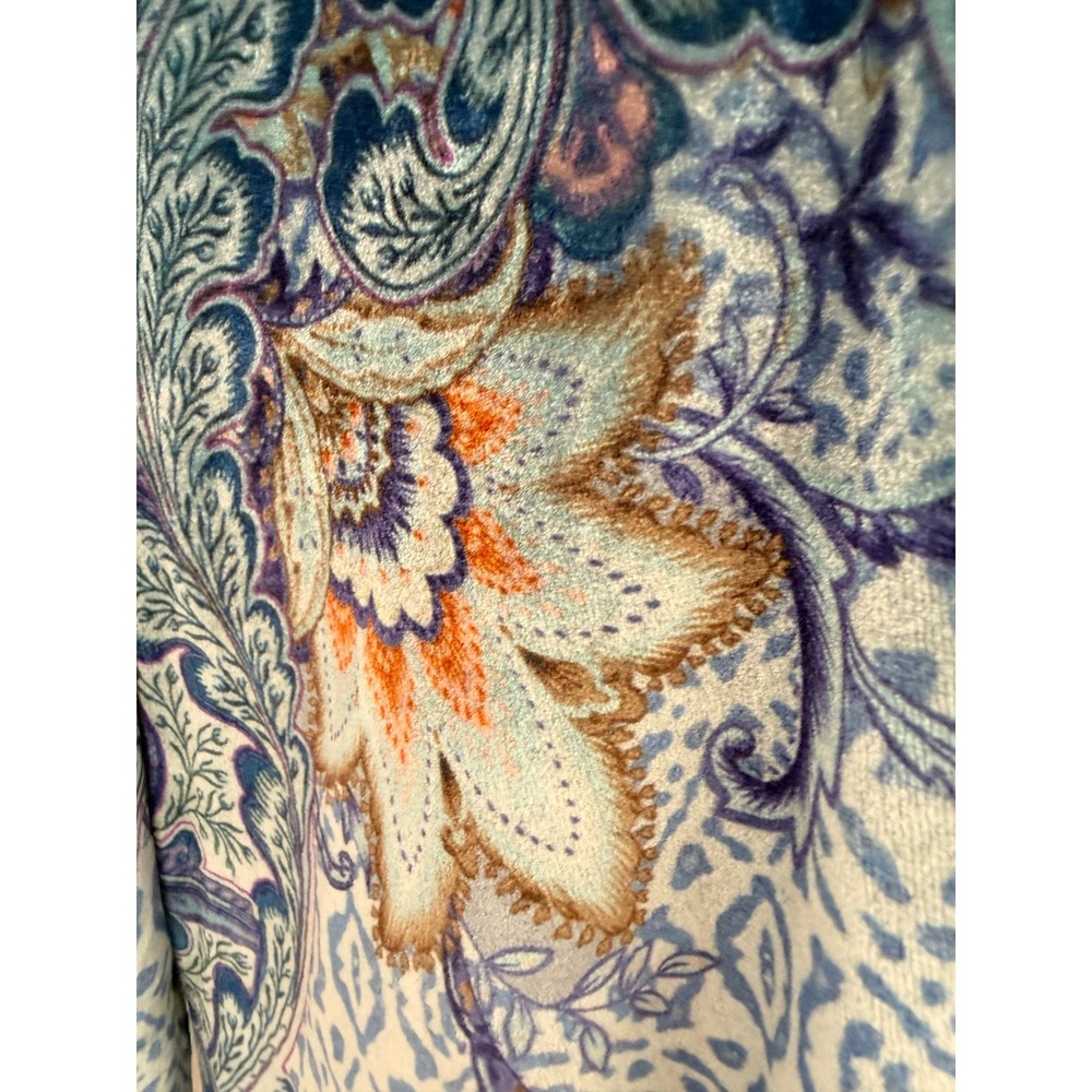 One World Blue Paisley Velvet Sheer Embellished Asymmetric Top XL NWT Boho Fairy - Picture 15 of 16